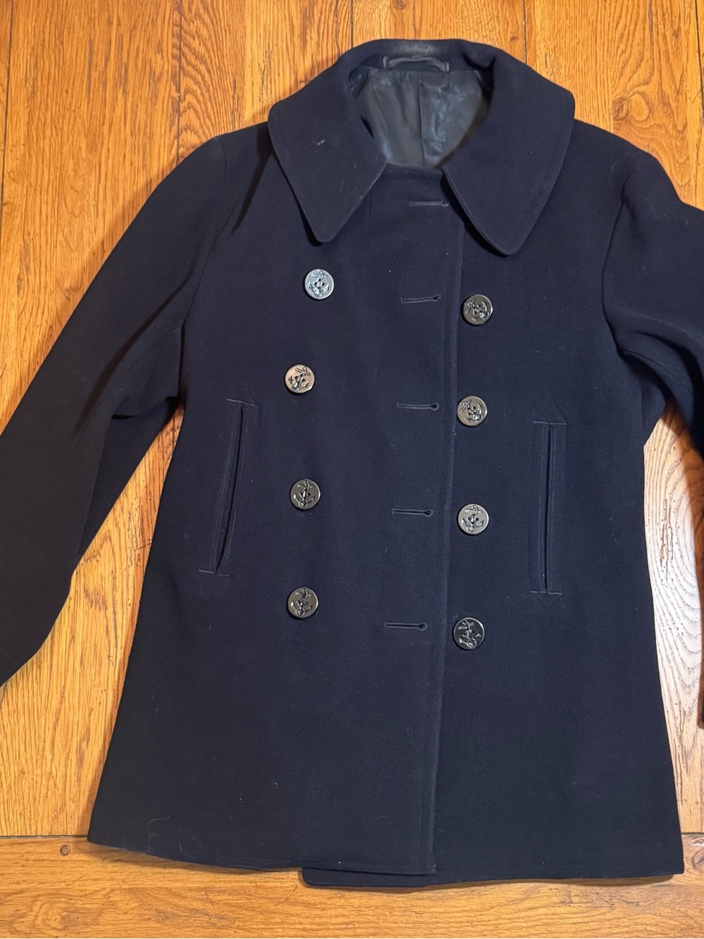 1940s WWII US Navy 10-Button Wool Pea Coat with Throat Latch - Great Condition